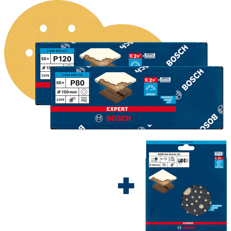 Bosch - Disques abrasifs 150 mm C470 Wood + kit de démarrage M480 gratuit - 0615997640