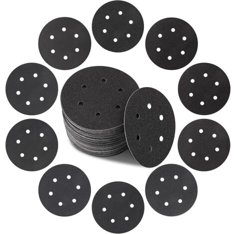 Disques abrasifs de 150 mm, 50 pièces, papier abrasif en carbure de silicium, avec grain 5 x 60/80/100/120/150/180/220/240/320/400 pour ponceuse orbitale ou aléatoire