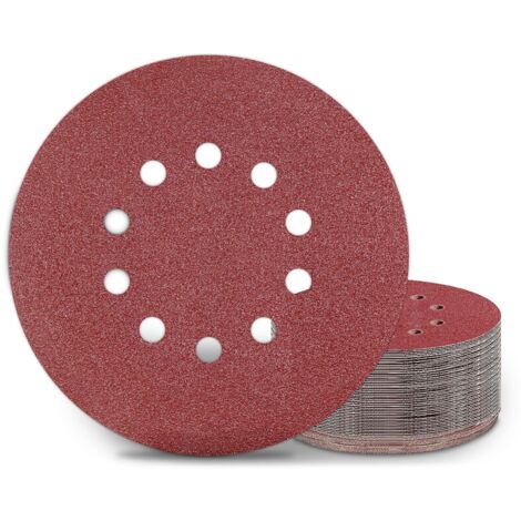 Disques abrasifs de ponceuse 225 mm – Lot de 25 tampons P60 – 10 trous pour ponceuses à long cou et meuleuses – Pour ponçage de bois, métal et peinture – Denuotop