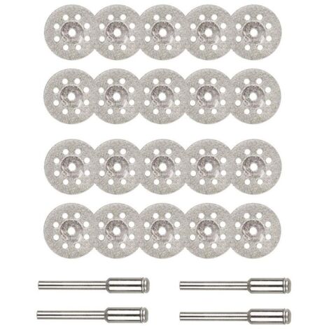 Disques de coupe diamantés, 20 mini-disques de coupe diamantés de 22 mm avec 4 tiges d'arbre pour outils rotatifs Dremel, disques de coupe pour pierres précieuses en verre
