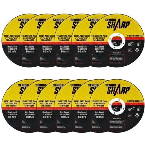 Disques de coupe métal 115 mm lot de 12 pour meuleuses d'angle, 115×1,2 mm, découpe rapide acier, fer, métal et bois, disques abrasifs spécialisés