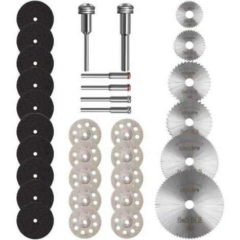 Disques de coupe pour Dremel. Accessoires pour outils rotatifs : mini-disque diamanté à queue de 3,2 mm, lames de scie circulaire HSS et disques de coupe pour métaux revêtus de résine. Outils pour la 