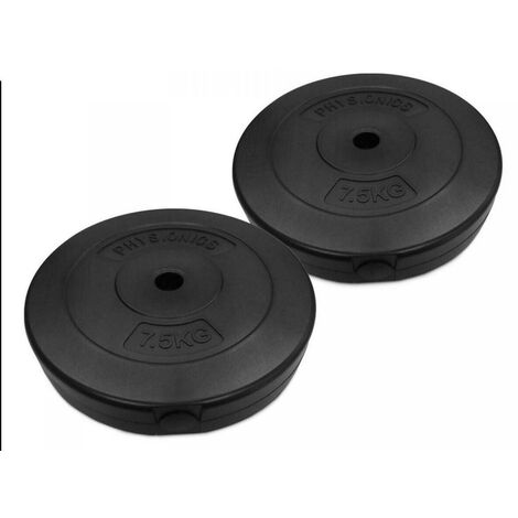 Disques de poids set de 2 x 7,5 kg diamètre 27 mm avec revêtement en plastique plaques de poids pour haltères fitness musculation