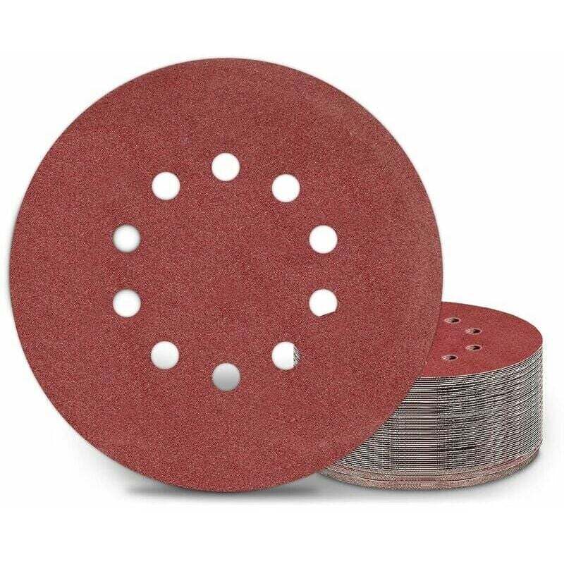 Disques de ponage 225 mm, 25 tampons de ponage ronds P120 grain 10 trous, pour ponceuses à long cou, meuleuses pour cloisons sèches et meulage des