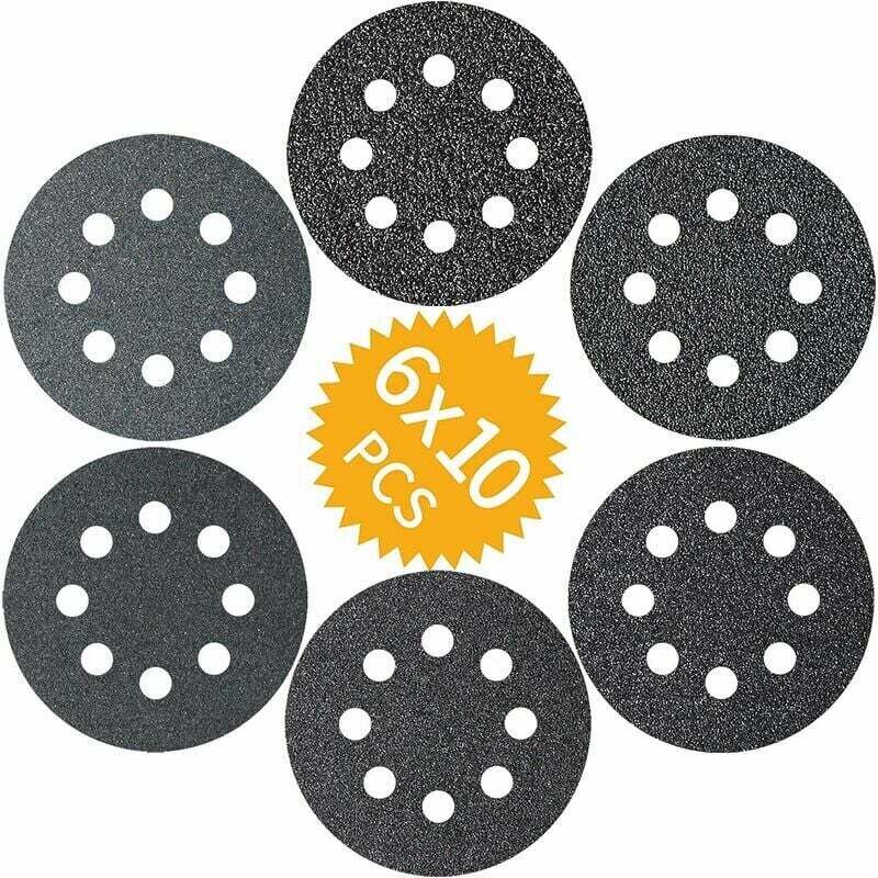 Disques de ponage 60PCS 125mm en Carbure de Silicium , Disques Abrasifs 60 100 150 180 240 320 grains 8 trous pour Ponceuses