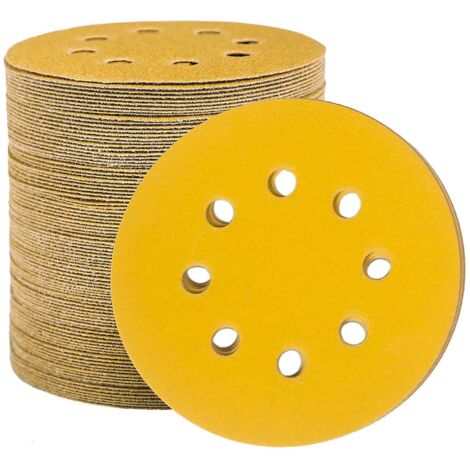 disques De Ponage Papier Abrasifs 125mm, 100 Disques Abrasifs De Ponage Ponceuse Tampons Ponage Ronds 8 Trous Grain 180 Pour Poncer Polir Drouille
