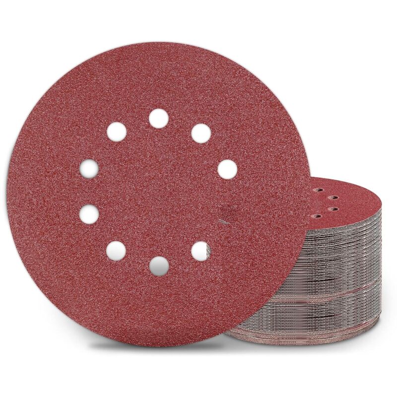 Disques de Ponçage 225 mm 100 Pièces Grain P80 10 Trous Disques Abrasifs 225 mm Ronds Papier Abrasif for Ponceuse