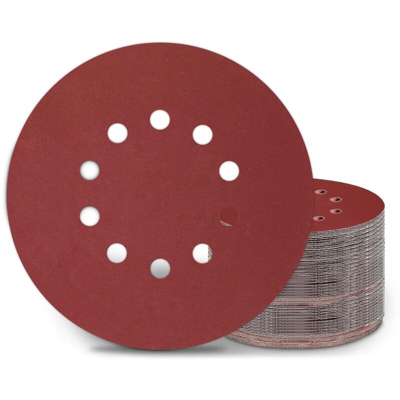 Disques de Ponçage 225 mm 100 Pièces Grain P240 10 Trous Disques Abrasifs 225 mm Ronds Papier Abrasif for Ponceuse