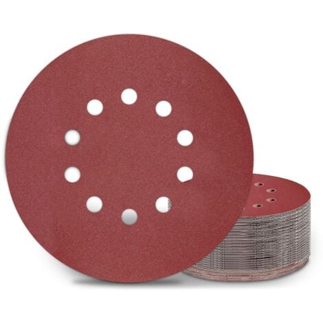Disques de ponçage 225 mm, 25 tampons de ponçage ronds P180 grain 10 trous, pour ponceuses à long cou, meuleuses pour cloisons sèches et meulage des girafes