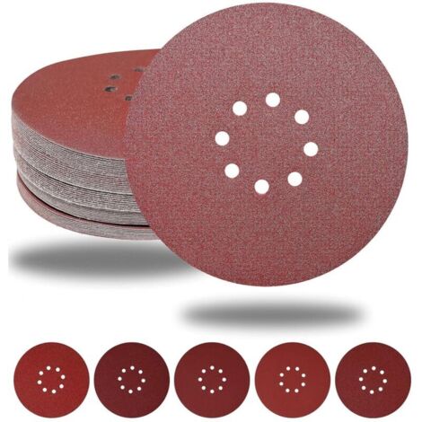Disques de Ponçage 225 mm 50 Pièces 8 Trous Disques Abrasifs 225 mm Ronds Papier Abrasif for Ponceuse pour Cloisons Sèches Ponceuse Girafe (50 pièces -10xP40/60/80/120/240)