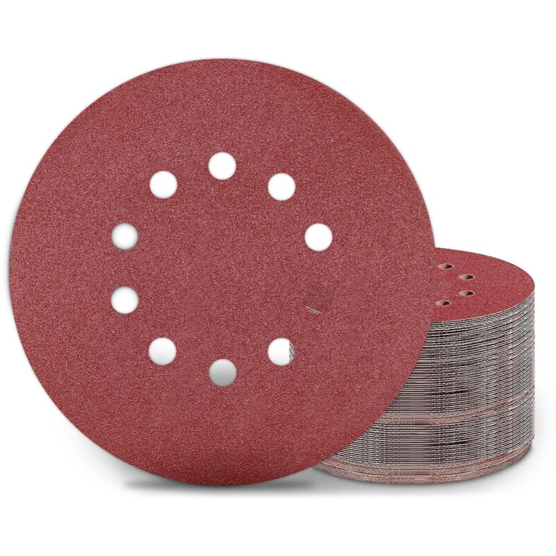 Disques de Ponçage 225 mm 50 Pièces Grain P100 10 Trous Disques Abrasifs 225 mm Ronds Papier Abrasif for Ponceuse