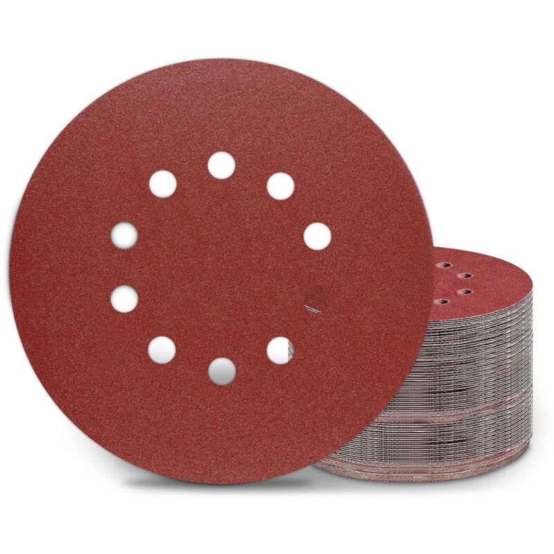 Disques de Ponçage 225 mm 50 Pièces Grain P150 10 Trous Disques Abrasifs 225 mm Ronds Papier Abrasif for Ponceuse