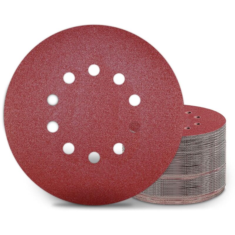 Disques de Ponçage 225 mm 50 Pièces Grain P80 10 Trous Disques Abrasifs 225 mm Ronds Papier Abrasif for Ponceuse