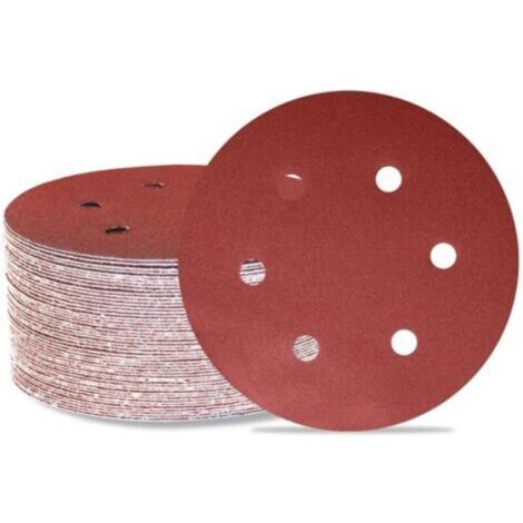 Disques de ponçage orbitaux aléatoires 150 mm, grain 120, 6 trous, lot de 50, papier abrasif pour bois, métal et carrosserie