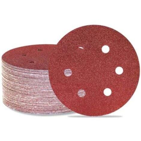 Disques de ponçage orbitaux aléatoires 150 mm, grain 80, 6 trous, lot de 50, papier abrasif pour bois, métal et carrosserie