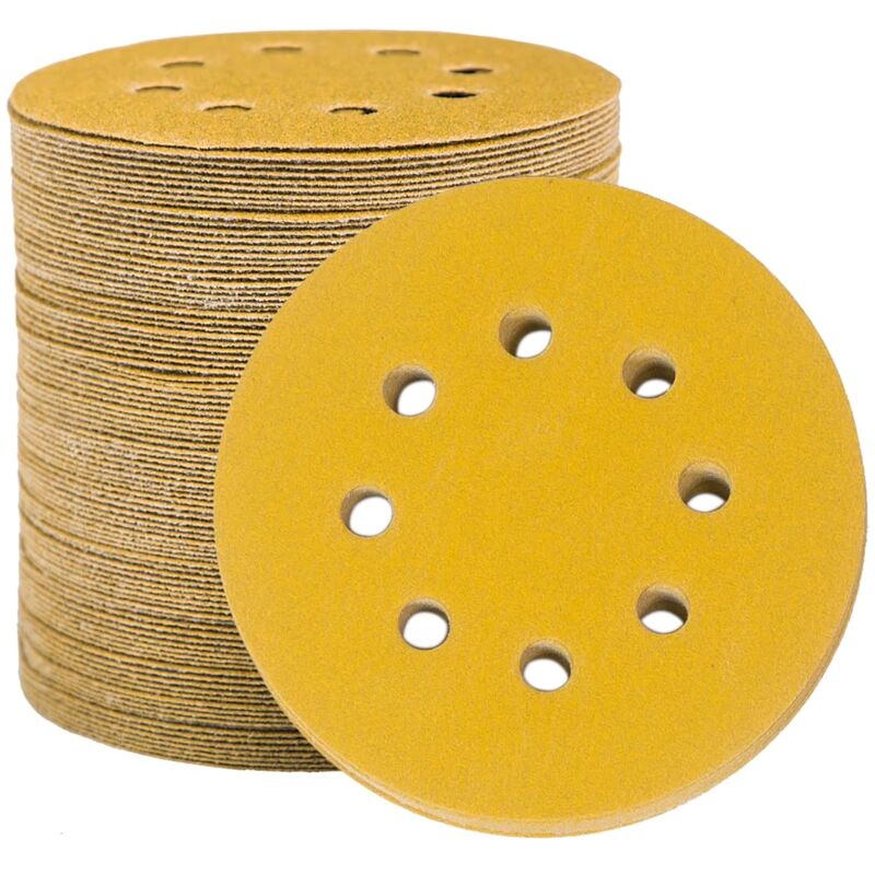 Disques de Ponçage Papier Abrasifs 125mm, 100 Disques Abrasifs de Ponçage Ponceuse tampons ponçage ronds 8 trous Grain 150 pour Poncer Polir