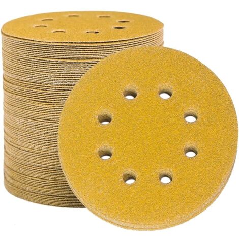 Disques de Ponçage Papier Abrasifs 125mm, 100 Disques Abrasifs de Ponçage Ponceuse tampons ponçage ronds 8 trous Grain 40 pour Poncer Polir Dérouiller