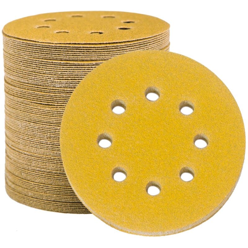 Disques de Ponçage Papier Abrasifs 125mm, 100 Disques Abrasifs de Ponçage Ponceuse tampons ponçage ronds 8 trous Grain 80 pour Poncer Polir Dérouiller