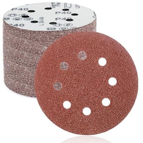 Disques de Ponçage Papier Abrasifs 125mm.8 trous,50 pièces Disques Ponceuse: Disques abrasifs perforés ​auto-agrippant 125 mm Grain 40 pour Random Orbital Sander,Poncer/Polir