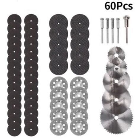 Disques diamant mini de coupe 60 pièces – HSS, pour bois, verre, plastique, métal et pierre – Diamètre 12 mm