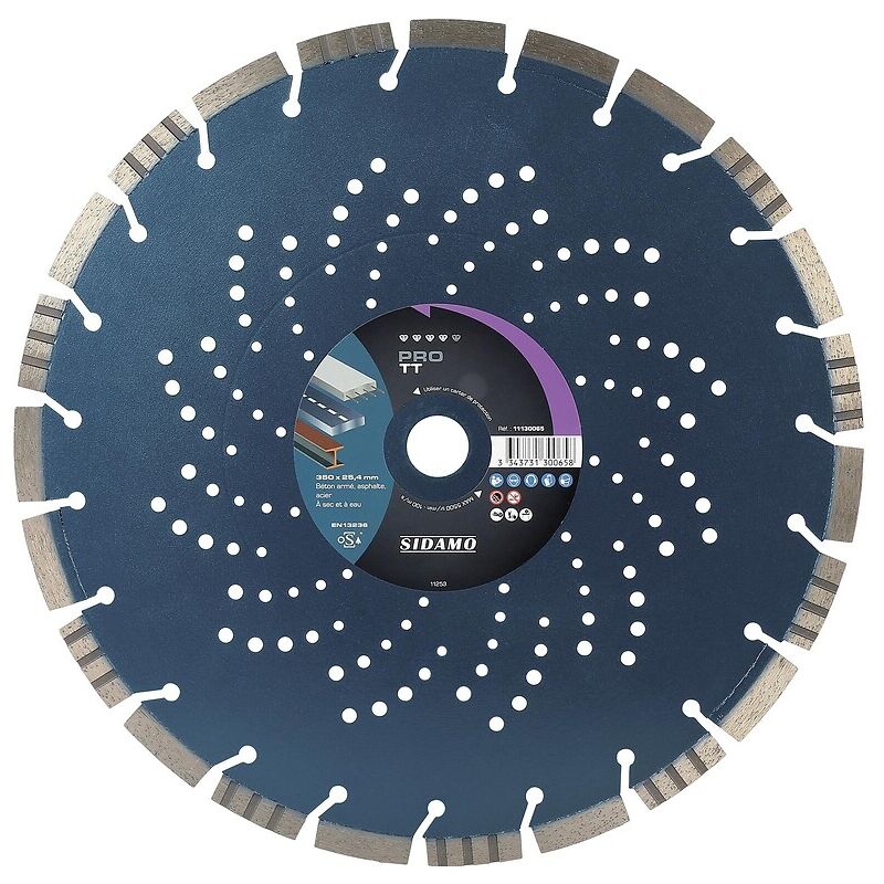 Sidamo - Disques diamants jante segmentée matériaux de construction Pro tt diamètre 400 mm, épaisseur 3,2 mm, alésage 25,4 mm