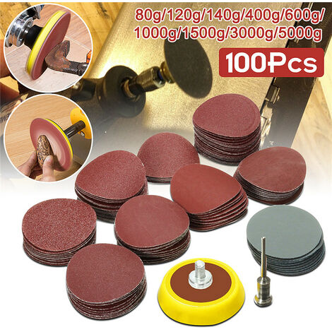 Disques en papier de verre 80/100/120/140/400/600/1000/1500 grain + boucle à crochet, plaque de support avec tige 50x3mm, 1 &quot25mm, 3000/5000 pièces