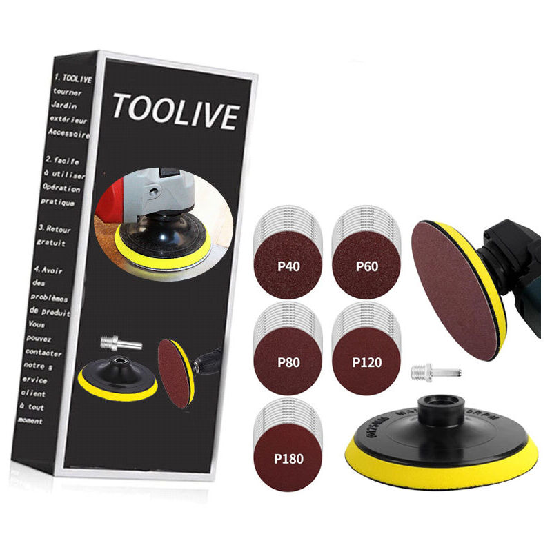 Disques Plateau de Ponçage 125mm avec Filetage M14, 50 Pièces Disques Abrasifs pour Meuleuse d'angle, Grain 10x 40/60/80/120/180 Pour