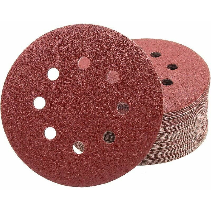 Disques abrasifs professionnels (grain 80), 50 pièces, 8 trous, diamètre 125 mm, grain 80, pour ponceuses orbitales aléatoires