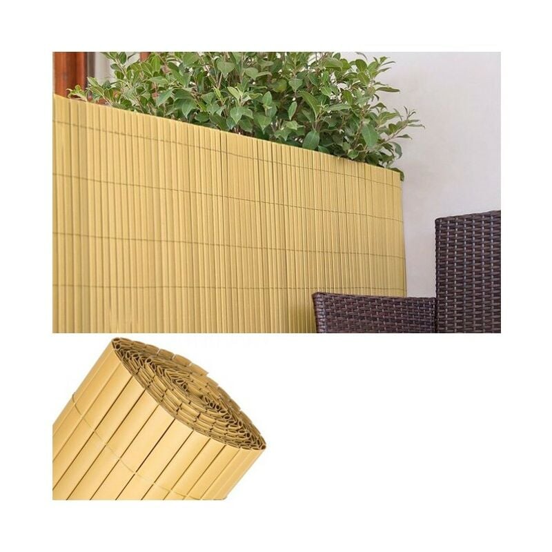 Canisse en pvc double face (1.5 x 3 m, Naturelle). Tapis de protection visuelle pour jardin, balcon ou terrasse.