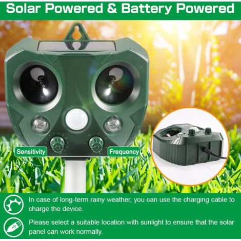 Dissuasore per roditori a ultrasuoni ad energia solare per esterni – Dissuasore per uccelli e roditori con sensore a infrarossi e luce lampeggiante-lsw