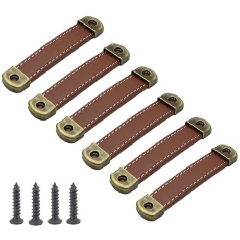 (Distancia entre centros 128 mm) Paquete de 10 tiradores de cuero Tiradores de cuero vintage para muebles - Tiradores de armario Tiradores de cuero Tiradores para muebles de cocina Marrón