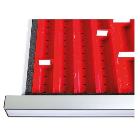 Distanzleisten für Kleinteilekästen pro Schublade, R 24-24, Schubladennutzmaß 600 x 600 mm, Blendenhöhe 100