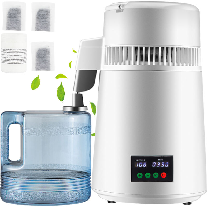 Distillateur d'eau Mophorn 4L, appareil 1L/H, affichage de la durée et de la température, blanc