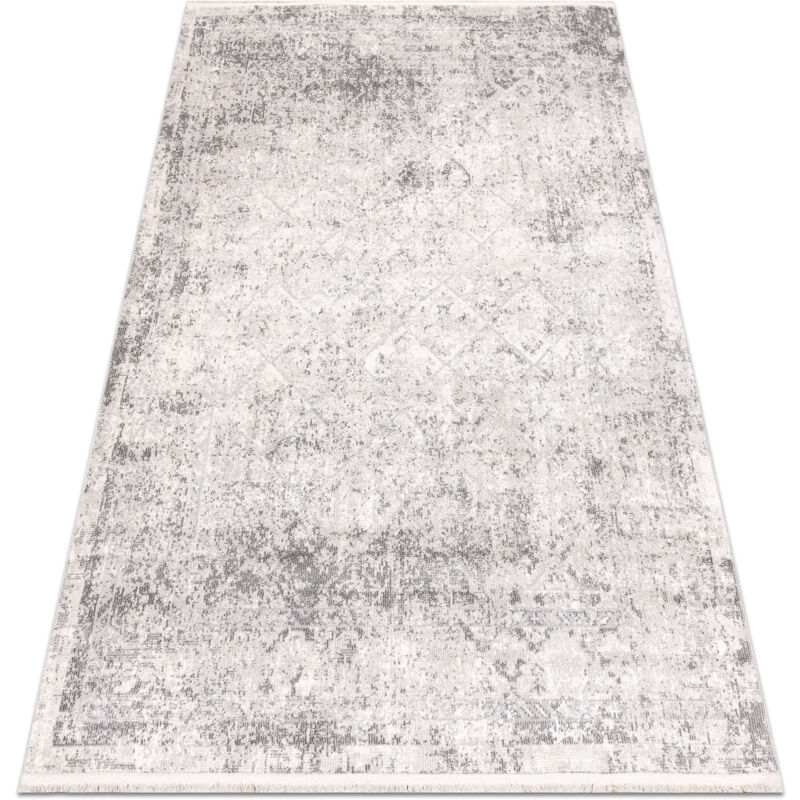 DISTIN 0200A grey / light grey / white modern carpet - Rhombuses, frame, vintage, fringes grey 80x150 cm