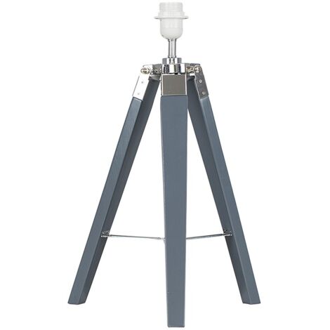 Clipper Modern Grey Wood and Silver Chrome Tripod Table Lamp Base
