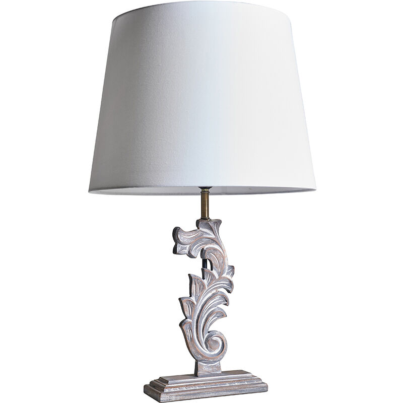 Minisun - Distressed White Floral Design Table Lamp With Large Tapered Shade - White
