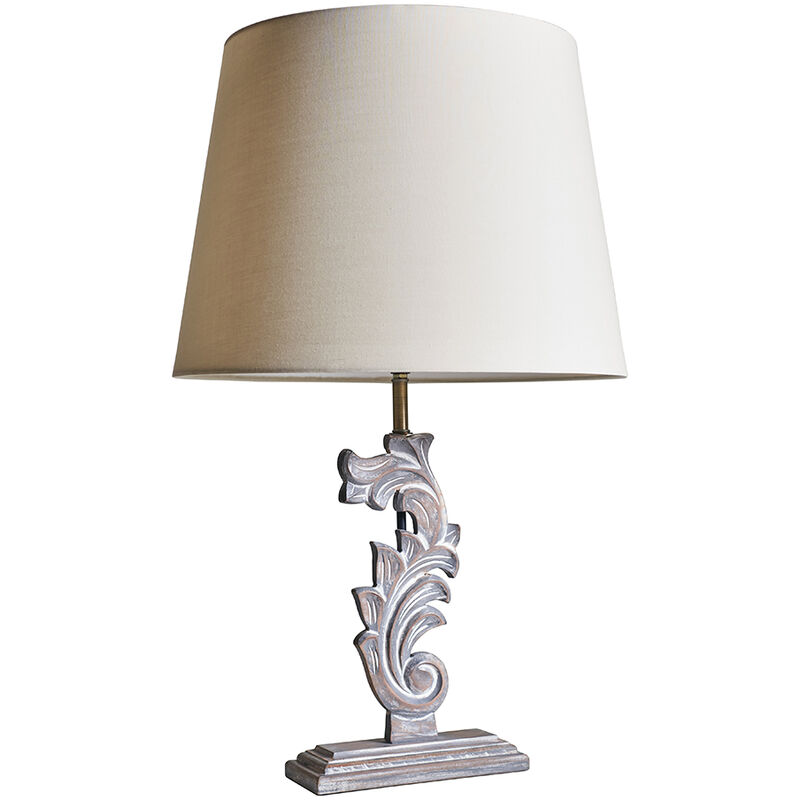 Valuelights - Distressed White Floral Design Table Lamp With Large Tapered Shade - Beige