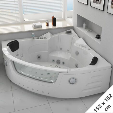 Distribain – Baignoire balnéo MANHATTAN 2 places – 38 jets hydromassants – Acrylique renforcé – Dimensions 152x152x64 cm – Ozonateur et réchauffeur