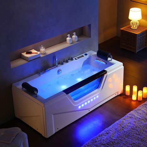 Distribain – Baignoire balnéo 2 places rectangulaire 182x81,5x65cm – 40 jets hydromassants – Pompe 1500W – Acrylique renforcé