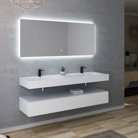 Distribain – Meuble de salle de bain double vasque 160 cm – MDF blanc mat – 2 tiroirs avec ouverture Push-Open – Dimensions 1595x515x230mm - AVELLINO-1600