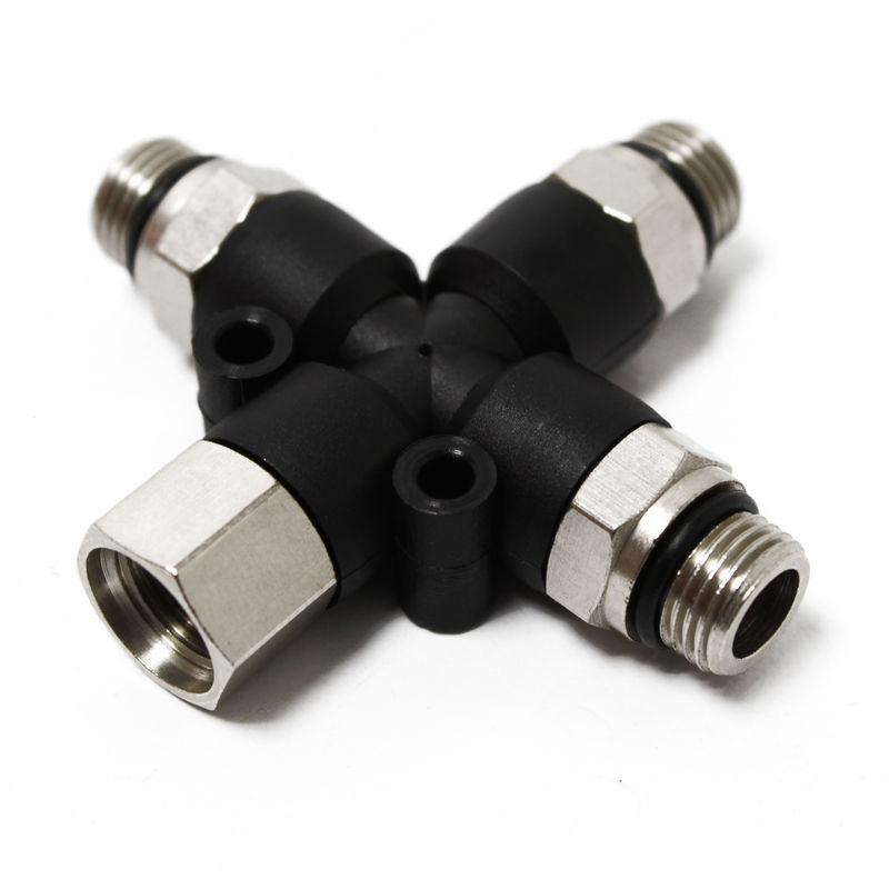 

Conector distribuidor de 4 vías para aerografía 1x hembra 9,51 mm (1/8') y 3x machos 9,51 mm (1/8')