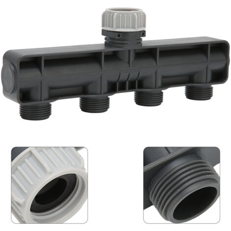 Distribuidor de agua de 4 vías G3/4, PP, grifo multivía para jardín, patio y riego agrícola – 4 conexiones independientes