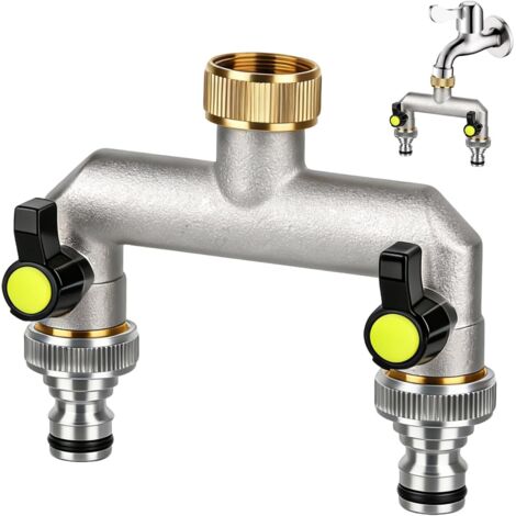Distribuidor de agua de latón, 3/4 de pulgada, distribuidor de 2 vías con 2 válvulas de bola separadas, divisor de manguera, conector de manguera