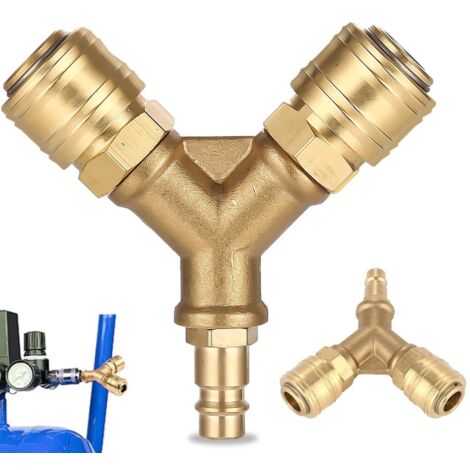 Distribuidor de aire comprimido, conector de aire comprimido de 1/4 de pulgada, distribuidor de aire en forma de Y, distribuidor de aire comprimido de latón inoxidable.