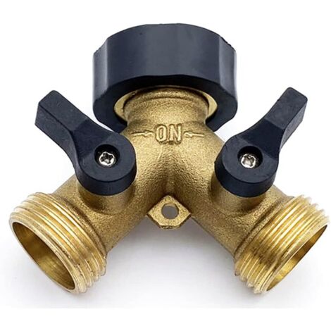 Distribuidor de grifo bidireccional tipo Y - distribuidor de manguera de jardín, distribuidor de agua de 3/4" para conectar 2 dispositivos, latón (latón sin blanquear Eurodentaire)