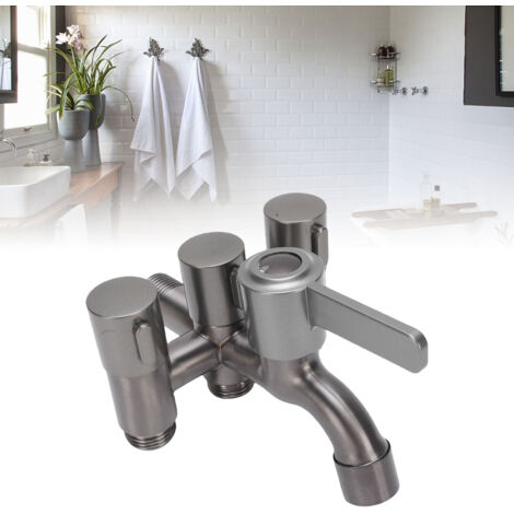 Distribuidor de grifo de acero inoxidable de 4 vías con rosca G1/2, válvula desviadora externa para baño, cocina y balcón.