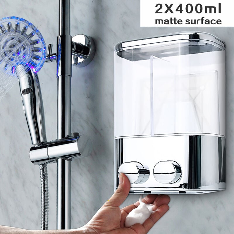 

Distribuidor de jabon manual de doble cabeza de plastico de pared 2x400ml dispensador de jabon para la caja del hotel desinfectante