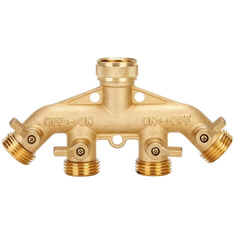 Distribuidor de manguera GHT de 3/4 de pulgada, distribuidor de manguera de jardín, adaptador de manguera de latón de 4 vías de alta resistencia, conector adaptador de manguera de jardín