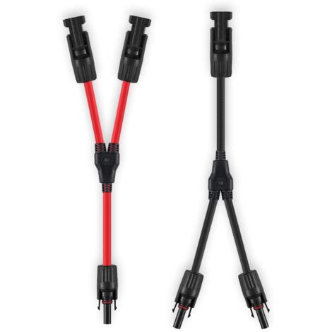 Distribuidor en Y de cable solar de 6 mm², 1 par de cables fotovoltaicos con conector Y de panel solar 1Y2 10AWG, listos para enchufar para sistemas solares (rojo + negro).