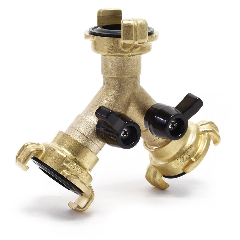

Distribuidor Y con acoplamientos de garra/rápidos 2x 26.44 mm (3/4') con válvulas de cierre
